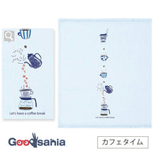 将图片加载到图库查看器,Hand Towel Wet Handkerchief Hagoromo Gauze Cafe Time Blue Approx. 33 x 38cm