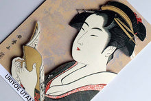 Cargar imagen en el visor de la galería, Sticker Wall Ukiyoe Deco Museum Kitagawa Utamaro Kobikicho Shinyashiki Koiseya Ochie Approx. 10 x 14cm