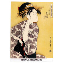 Cargar imagen en el visor de la galería, Sticker Wall Ukiyoe Deco Museum Kitagawa Utamaro in his heyday Caricature set Indoor flower fan Yoshino Tatsuta Approx. 10 x 14cm