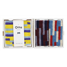 Load image into Gallery viewer, Imabari Towel Otta Half Towel Handkerchief Set of 3 Same Pattern Yellow Wine Blue 25 x 12.5cm 17-22