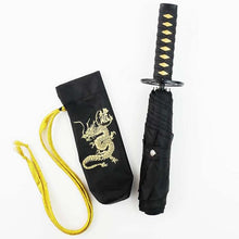 Load image into Gallery viewer, Folding Umbrella Sengoku Umbrella -wakizashi(short sword)- Dragon (Gold)/Umbrella Bag Opened: Approximately 96cm in Diameter Black JK-160-01