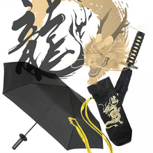 Load image into Gallery viewer, Folding Umbrella Sengoku Umbrella -wakizashi(short sword)- Dragon (Gold)/Umbrella Bag Opened: Approximately 96cm in Diameter Black JK-160-01
