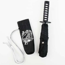Load image into Gallery viewer, Folding Umbrella Sengoku Umbrella -wakizashi(short sword)- Tiger (Silver)/Umbrella Bag Opened: Approximately 96cm in Diameter Black JK-160-02