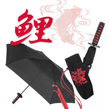 Load image into Gallery viewer, Folding Umbrella Sengoku Umbrella -wakizashi(short sword)- Carp (Red)/Umbrella Bag Opened: Approximately 96cm in Diameter Black JK-160-03