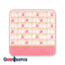 Load image into Gallery viewer, Handkerchief Town Girl's Handkerchief Rabbit Walk Pink Approx. 25 x 25 cm