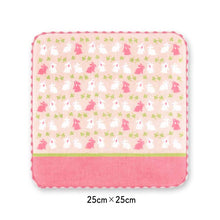 Load image into Gallery viewer, Handkerchief Town Girl's Handkerchief Rabbit Walk Pink Approx. 25 x 25 cm