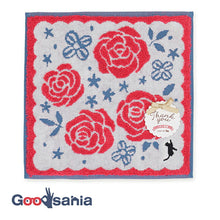 Load image into Gallery viewer, Handkerchief Gift Jacquard Handkerchief ~Flower Shop Cat~ Rose Red Approx. 25 x 25cm