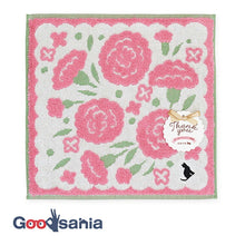 Load image into Gallery viewer, Handkerchief Gift Jacquard Handkerchief ~Flower Shop Cat~ Carnation Pink Approx. 25 x 25cm