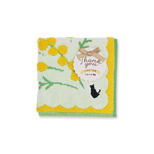将图片加载到图库查看器,Handkerchief Gift Jacquard Handkerchief ~Flower Shop Cat~ Mimosa Yellow Approx. 25 x 25cm