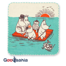 Load image into Gallery viewer, Handkerchief Moomin Gauze Pile Handkerchief Riding on a Raft Blue Approx. 25 x 25 cm