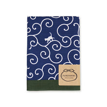 将图片加载到图库查看器,Furoshiki Wife's Large Furoshiki Arabesque Cat Navy Approx. 70 x 70cm