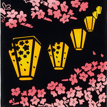 将图片加载到图库查看器,Tenugui Chu-dyed Tenugui Kenema Night Cherry Blossom Lantern Navy Approx. 35 x 90cm