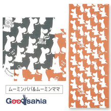 将图片加载到图库查看器,Tenugui Moomin Reversible Tenugui Moominpappa & Moominmama Orange x Gray Approx. 33 x 90cm