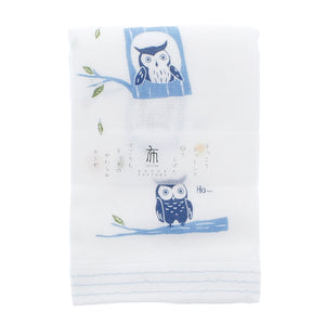 Imabari Towel Face Towel Hagoromo Gauze Owl Night Owl Blue 33 x 95 cm