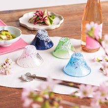 将图片加载到图库查看器,Toyo Sasaki Glass Japanese Sake Wine Glass  Good Luck Charm Blessings Cup Sakura Fuji Cherry Blossom Sunny Cherry Blossoms Blue  Approx. 45ml WA529