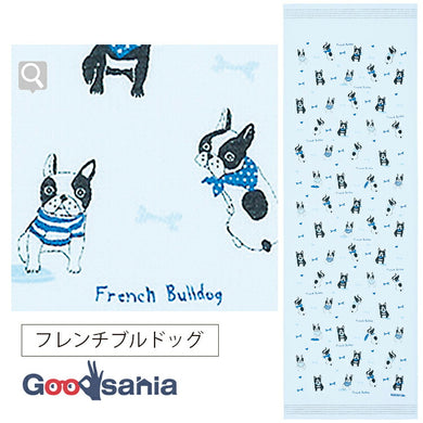 Face Towel Cloth Reading French Bulldog Blue 33 x 100cm Light Blue