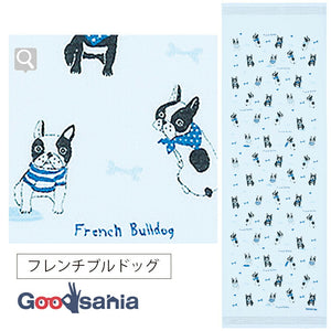 Face Towel Cloth Reading French Bulldog Blue 33 x 100cm Light Blue