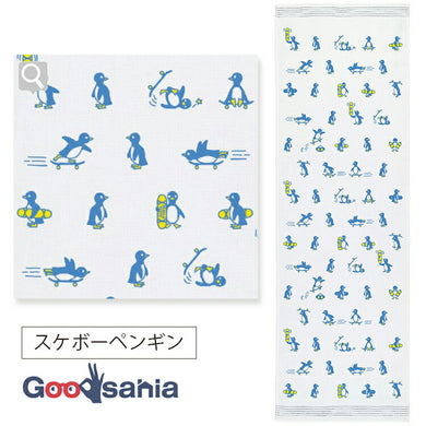 Face Towel Cloth Reading Skateboard Penguin Blue Approx. 33 x 100cm