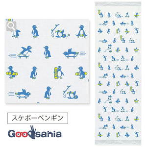 Face Towel Cloth Reading Skateboard Penguin Blue Approx. 33 x 100cm