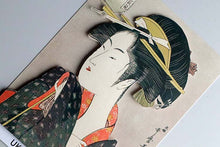 Load image into Gallery viewer, Sticker Wall Ukiyoe Deco Museum Kitagawa Utamaro Five Beauties Aegyo Competition Yatsuyama Hiranoya Approx. 10 x 14cm
