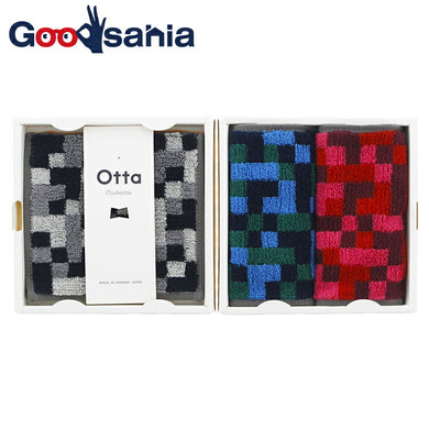 Imabari Towel Handkerchief Towel Otta Half Towel Handkerchief Gift Set Same Pattern Made in Japan (Gray, Red, Blue) Approx. 25 x 12.5cm 21-45 Set of 3