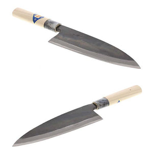 Kurouchi Deba knife, marble handle, white No. 1 steel, 180mm