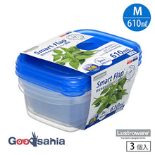Load image into Gallery viewer, Iwasaki Industrial Storage Container Smart Flap Square M Antibacterial 610ml 3 pieces Approx. 11.7 x 16.9 x 8.3cm Made in Japan Microwave Safe Blue A-041BA (Storage Container Food Storage Container Airtight Container Seal Container)
