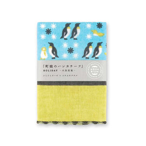 Handkerchief Town Girl's Handkerchief Parent and Child Penguin Blue Approx. 25 x 25 cm