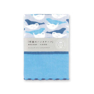 Handkerchief Town Girl's Handkerchief Fluffy Seal Blue Approx. 25 x 25 cm