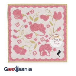 Handkerchief Gift Jacquard Handkerchief ~Flower Shop Cat~ Sweet Pea Pink Approx. 25 x 25cm