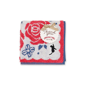 Handkerchief Gift Jacquard Handkerchief ~Flower Shop Cat~ Rose Red Approx. 25 x 25cm