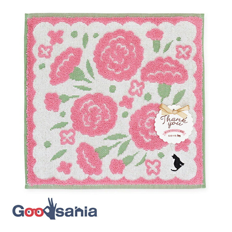 Handkerchief Gift Jacquard Handkerchief ~Flower Shop Cat~ Carnation Pink Approx. 25 x 25cm