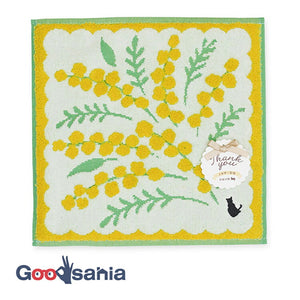 Handkerchief Gift Jacquard Handkerchief ~Flower Shop Cat~ Mimosa Yellow Approx. 25 x 25cm