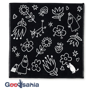Handkerchief Moomin Mie Gauze Handkerchief Moomin & Drawing Black Approx. 25 x 25 cm