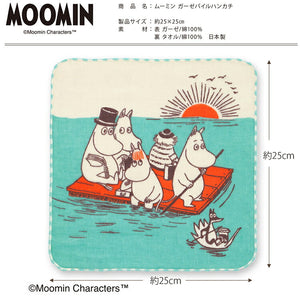 Handkerchief Moomin Gauze Pile Handkerchief Riding on a Raft Blue Approx. 25 x 25 cm