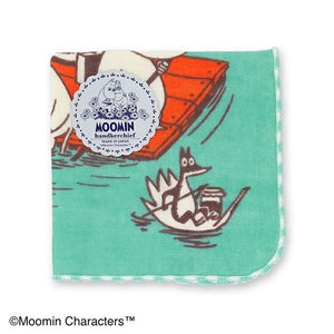 Handkerchief Moomin Gauze Pile Handkerchief Riding on a Raft Blue Approx. 25 x 25 cm