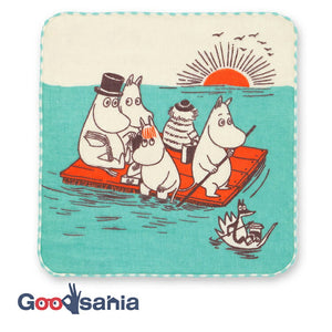Handkerchief Moomin Gauze Pile Handkerchief Riding on a Raft Blue Approx. 25 x 25 cm