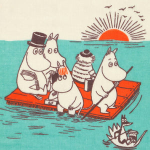 Handkerchief Moomin Gauze Pile Handkerchief Riding on a Raft Blue Approx. 25 x 25 cm