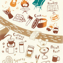 Laden Sie das Bild in den Galerie-Viewer, Tenugui Chudyed Tenugui kenema How to Spend Camping Beige Approx. 35 x 90cm
