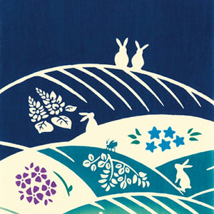 Tenugui kenema dyed tenugui awn and moon rabbit approx. 35cm x 90cm