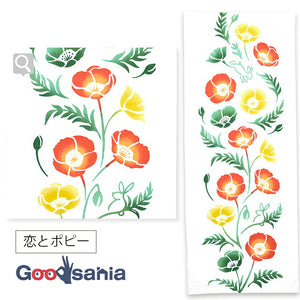 Tenugui Kenema Dyed Tenugui Love and Poppy White Approx. 35 x 90cm