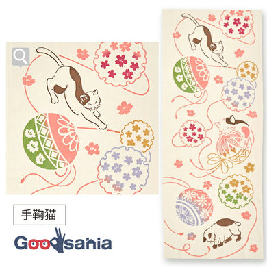 Tenugui Kenema Chudyed Tenugui Temari Cat Beige Approx. 35 x 90cm