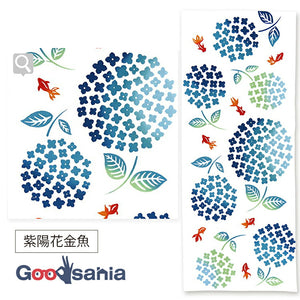 Tenugui Kenema Dyed Tenugui Hydrangea Goldfish White Approx. 35 x 90cm