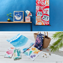 Cargar imagen en el visor de la galería, Tenugui Kenema Dyed Tenugui Summer Night Flower Navy Approx. 35 x 90cm
