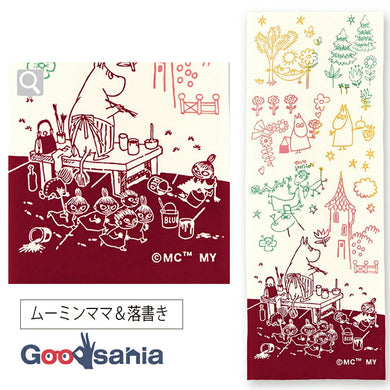 Tenugui Chudyed Tenugui Moomin Moominmama & Graffiti Red Approx. 33 x 90cm