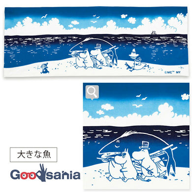 Tenugui Moomin Chudyed Tenugui Big Fish Blue Approx. 33 x 90cm