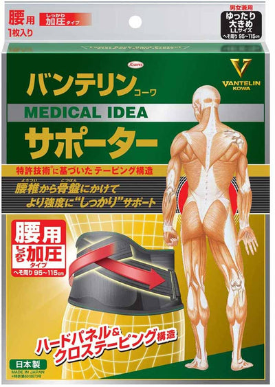 Vantelin supporter for lower back, firm pressure type, black, loose and large size