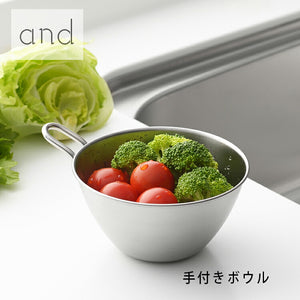 and stainless steel bowl with handle silver approx. 8 x 15.5 x 12.5cm AN0205 (bowl mini small 500 stainless steel silver cooking kitchen compact)