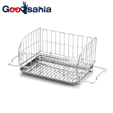 Sliding folding drainer, silver, approx. 19.7 x 37 - 52 x 25.5cm 1304277 (Drainer basket, water drainer, stainless steel rack, single tier, horizontal, square, above the sink, small size, drain)