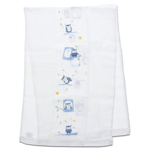 Cargar imagen en el visor de la galería, Imabari Towel Face Towel Hagoromo Gauze Owl Night Owl Blue 33 x 95 cm
